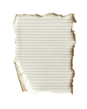 Torn notebook paper fragment with ripped edges on transparent background png