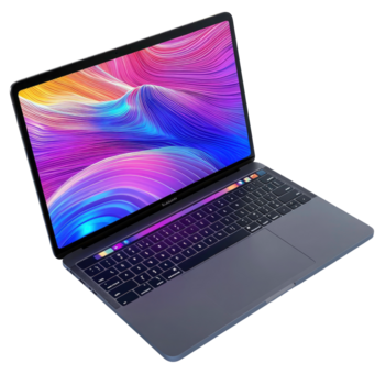 Floating laptop with colorful abstract display sleek design on transparent background png