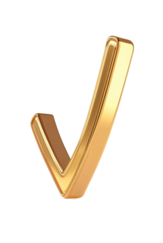 realista dorado cheque marca icono 3d hacer con brillante metálico textura en transparente antecedentes png