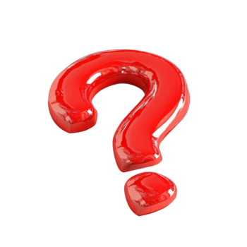 Glossy red question mark symbol with realistic reflections on transparent background png