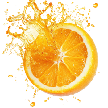 Exploding orange slice with juice splash vibrant citrus burst on transparent background png