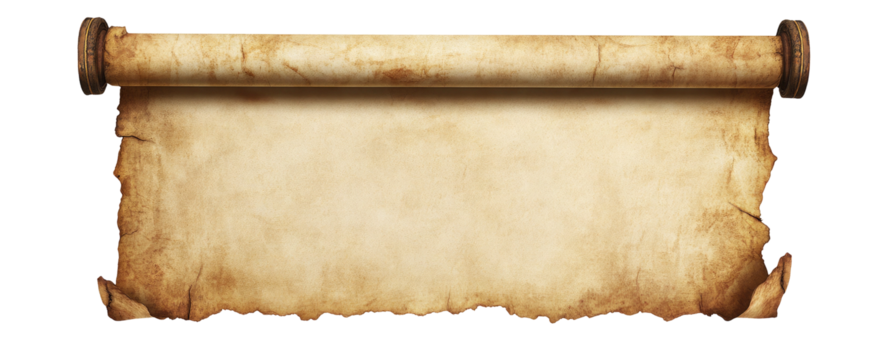 Ancient weathered scroll with aged paper texture on transparent background png