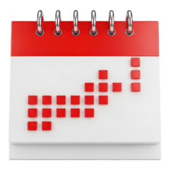 3d representación de un calendario con un rojo grafico aislado en transparente antecedentes png