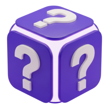 violet cube avec question Des marques isolé sur transparent Contexte dans 3d rendre png