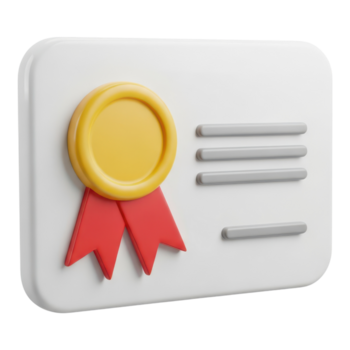 3d representación de certificado con oro sello y rojo cinta aislado en blanco aislado en transparente antecedentes png
