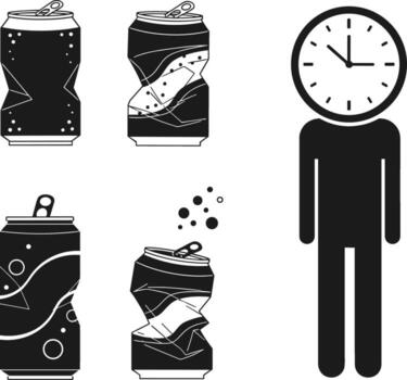 A man is standing in front of cans and a clock vector