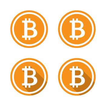 Bitcoin logo icon with long shadow. Blockchain currency and crypto coin symbol vector