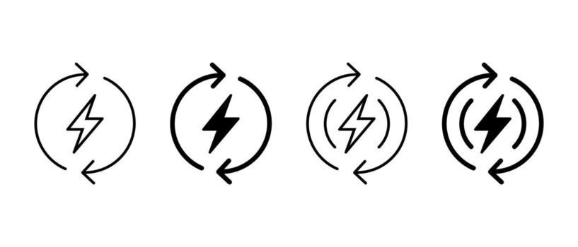 Energy cycle icon set. Lightning bolt with circular arrow symbol vector