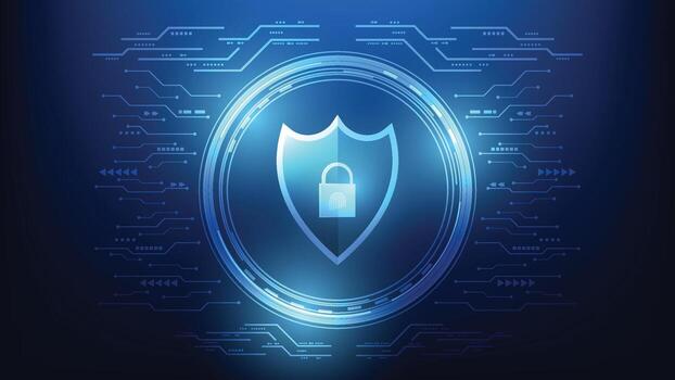 Digital shield with lock icon vector