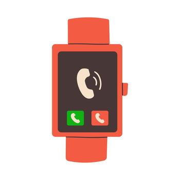 Fitness Tracker, Smart Watches with Call or Sms Notification on Display. Modern Devices, Smartwatch Electronic Gadgets For Health Monitoring Isolated on White Background. vector