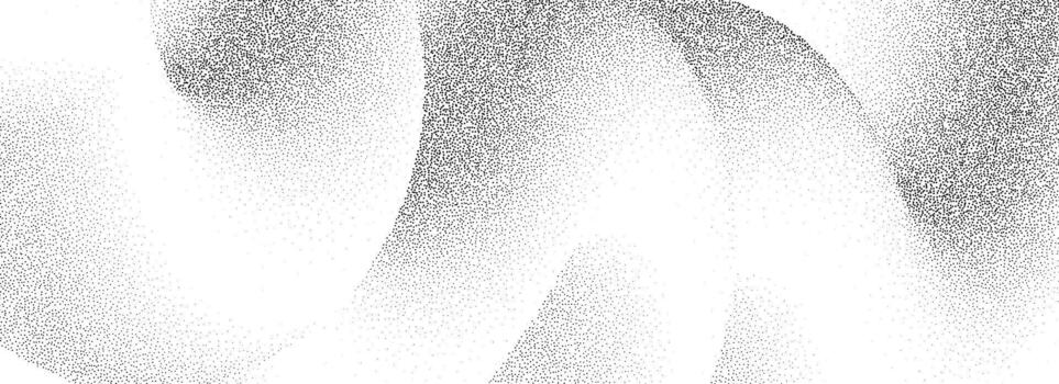 Stippled wavy sand grain texture. Dotted curved wave gradient background. Grunge gritty noise dot work wallpaper with particles, granules, speckles. Halftone cloudy grit backdrop overlay vector