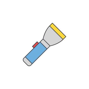 A simple, stylized illustration of a blue and silver flashlight with a yellow tip on a white background vector