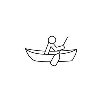 Simple line drawing of a person in a canoe paddling with an oar on a white background vector