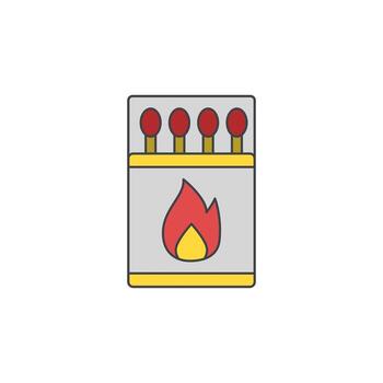 Flat design illustration of a box of matches with a flame icon on the front, symbolizing fire and ignition vector