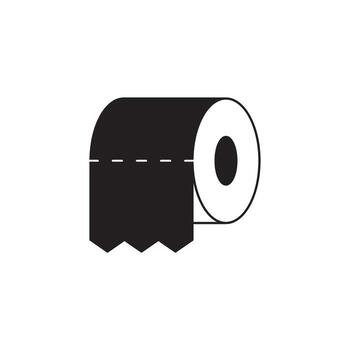 A minimalist black and white graphic illustration of a roll of toilet paper, presented in a clean and simple style vector