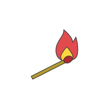 A close-up of a lit match on a white background, representing fire and ignition vector