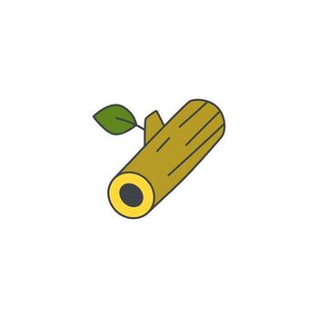 A simple isometric illustration of a tree log with a green leaf sprouting from its side, representing nature and growth vector