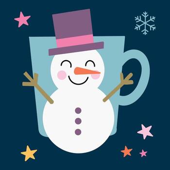 Flat snowman icon, smiling snowman with open arms. vector