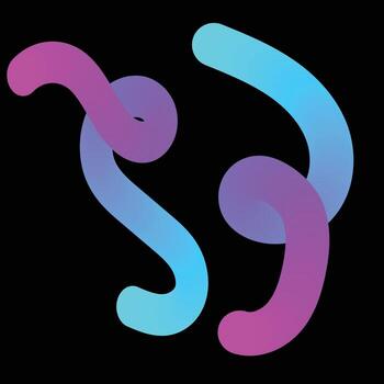 Two abstract flowing shapes with purple and blue gradient on black background vector