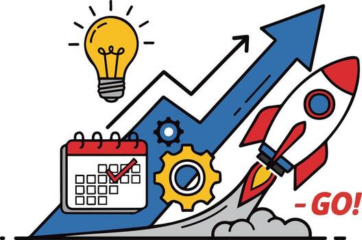 Rocket Launch, Growth Chart and Productivity Icons vector
