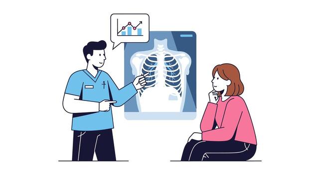 Doctor Explaining X-Ray Results to Patient with a Graph Indicating Improvement vector