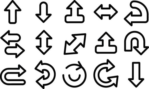 colección de contorno flecha íconos en varios direcciones y estilos vector
