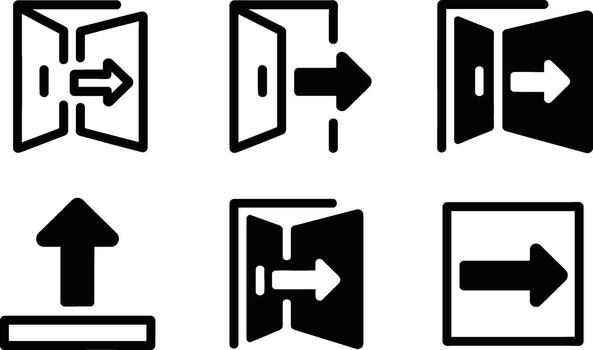 Collection of door and arrow icons representing entry and exit vector