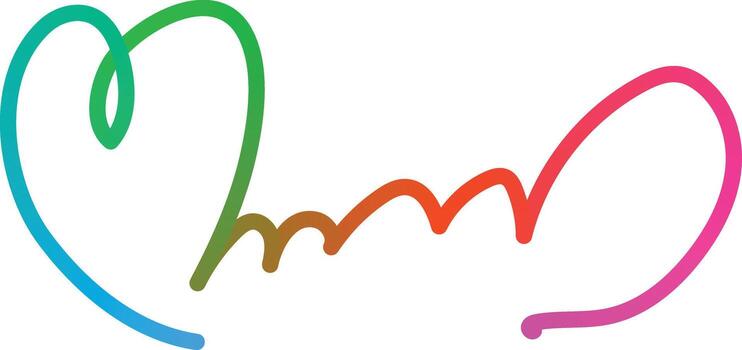 Colorful scribbled heart shape with a wave line flowing between two halves love symbol art vector