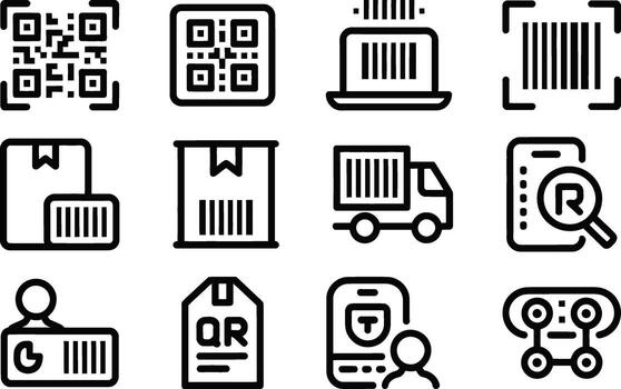 colección de qr código y código de barras íconos para exploración y identificación vector