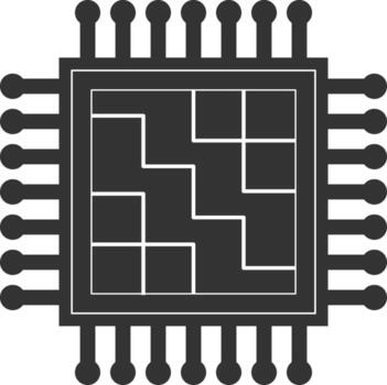 Black Microchip Icon Representing Digital Circuit, Processor, and Technology System vector