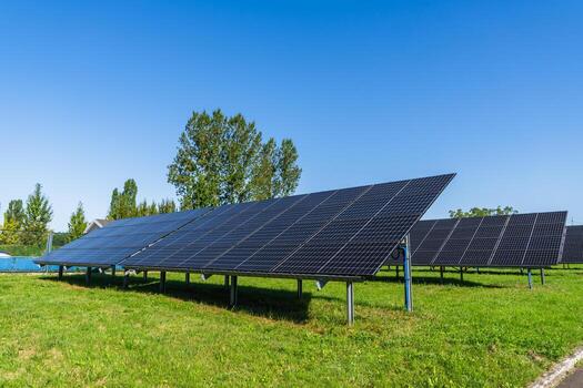 Solar Panels Array on Open Field photo