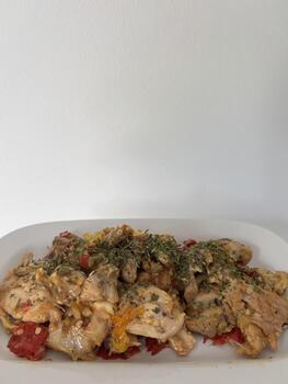 Ayam geprek sambal and parsley smashed chicken photo