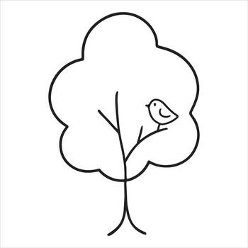 encantador pájaro en sencillo árbol rama contorno silueta en blanco antecedentes vector