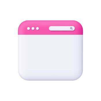 rosado y blanco sitio web página, navegador ventana con lengüeta y buscar bar. usuario interfaz, computadora software, web desarrollo concepto. 3d icono. dibujos animados mínimo estilo. vector