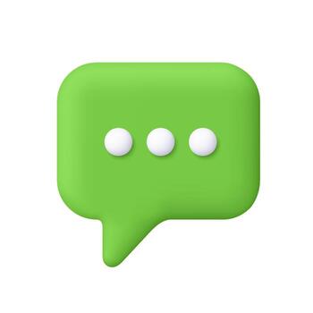 Green speech bubble with three white dots. Message, comment and chat. Social network, dialogue, conversation and communication concept. 3d icon. Cartoon minimal style. vector