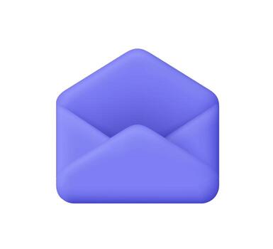 Open purple envelope. Business communication, email, message, mailing and correspondence concept. 3d icon. Cartoon minimal style. vector