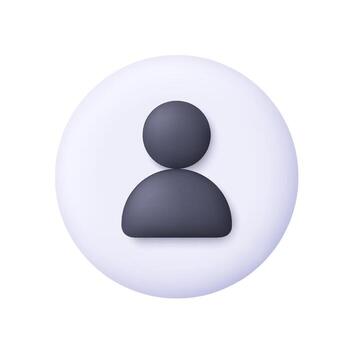 Black user profile sign on white circle button. User profile, contact. Social media, communication, identity, account management and user interface concept. 3d icon. Cartoon minimal style. vector