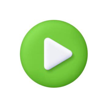 White play button on green circle button. Multimedia, content, streaming platforms, user interfaces and entertainment concept. 3d icon. Cartoon minimal style. vector