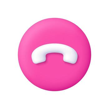 White phone handset icon on pink circle button. Rejected or canceled call. Phone connection, customer service and digital communication concept. 3d icon. Cartoon minimal style. vector