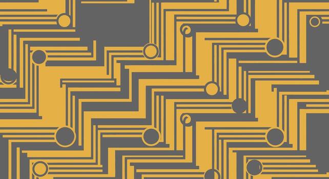 Abstract geometric pattern with yellow lines and circles on a dark gray background vector
