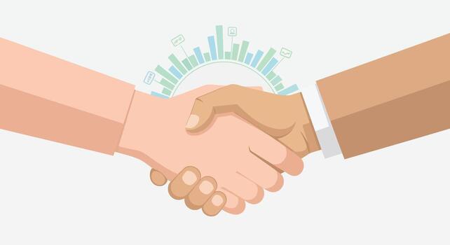 dos negocio personas sacudida manos con un sutil antecedentes gráfico representando crecimiento vector