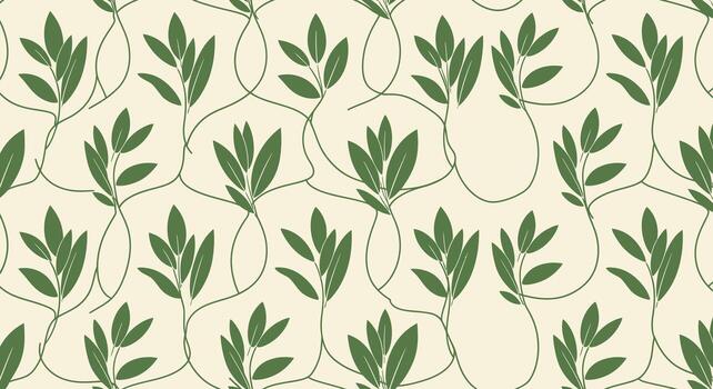 delicado botánico modelo con verde hojas y Delgado vino líneas en un crema fondo, minimalista naturaleza tema vector