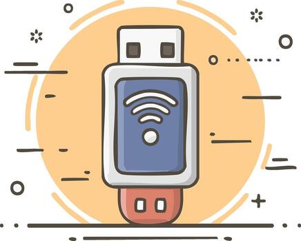 Cartoon USB Wi-Fi adapter icon for wireless internet connection and data transfer vector