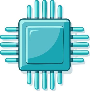 Blue Processor Chip Illustration. Technology and Data Processing Concept. vector
