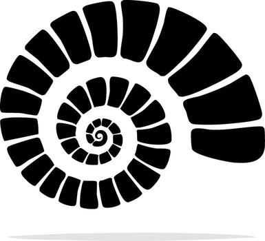 Black and White Illustration of Ammonite Fossil Shell with Spiraling Pattern vector