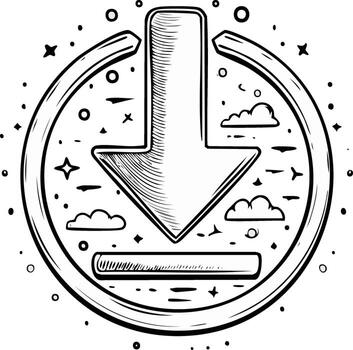 Download arrow icon in circle sketch style for data transfer and cloud computing vector