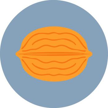 Simple illustration of an orange walnut icon with subtle lines on a blue circle background vector