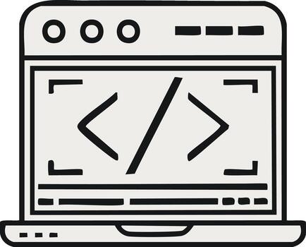 Hand Drawn Laptop with Programming Code Angle Brackets Doodle Illustration vector