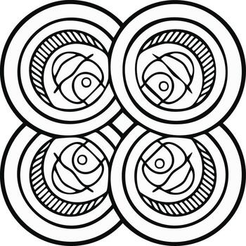 Abstract Circle Pattern, Concentric Rings and Intersecting Curves, Minimalist Design vector