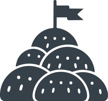 Simple icon of a flag on a mountain peak representing achievement and success vector